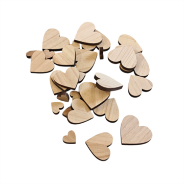 Træ hjerter 30 stk - rustik træ